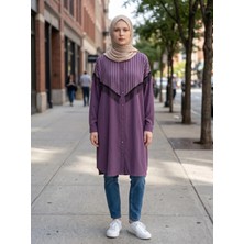 Luster Püsküllü ve Çizgili Detaylı Düğmeli Kadın Tunik NS-1703