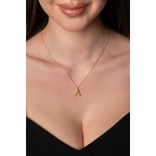 925 Ayar Gümüş Üç Boyutlu A Harfi Kalemli Gold Kolye