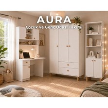 Cozibo Aura Genç Odası - 3'lü Genç Odası Takımı - 3 Kapılı Dolap - Çalışma Masası - Kitaplık