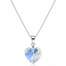 Brezza Lusso Jewelry 925 Ayar Swarovski Taşlı 228 Kalp 14MM Crystal Ab Kadın Gümüş Kolye