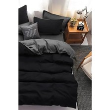 MarkEntegra Mulberry Dubbelsid Çift Taraflı Nevresim Takımı Çarşafı Lastikli 200 * 220 Siyah-Gri