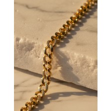 Seyn Accessory Kadın Gold Vıp Seri Zirkon Taşlı Kalın Gurmet Küba Zincir Bileklik Kararmaz