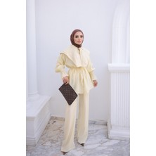 İmaj Butik Sarı Yaka Nakışlı Tunik Pantolonlu Modal Takım