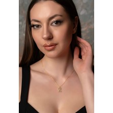 925 Ayar Gümüş Üç Boyutlu E Harfi Kalemli Gold Kolye