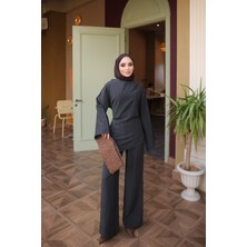 İmaj Butik Antrasit Bel Bağlamalı Tunik Pantolonlu Takım