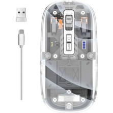 TeknoKapsül Mouse Fare Kablosuz Mouse Fare Şarjlı Bluetooth Sessiz 5 Tuşlu Şeffaf