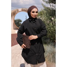 İmaj Butik Siyah Bel Bağlamalı Düğmeli Tunik