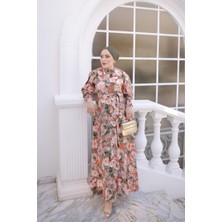 İmaj Butik Yeşil Kol Lastikli Toka Detaylı Elbise