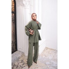İmaj Butik Yeşil Omuz Tokalı Tunik Pantolonlu Takım