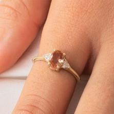Fasek Gold Pırlanta Yüzük - 0.10 Karat Pırlanta Taşlı Oval Kesim Zultanit Taşlı Modern Tasarım 14 Ayar Altın Yüzük