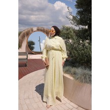 İmaj Butik Sarı Bel Bağlamalı Desenli Elbise