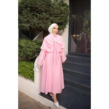 İmaj Butik Pembe Pelerinli Astarlı Bluz Modal  Etekli Takım