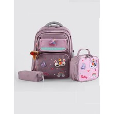 Ççs Kids Premium Okul Çanta Seti 3'lü Ilkokul Ortaokul Sırt Çantası Termal Beslenme Çantası Kalemlik Gül Kurusu-Pembe 52016