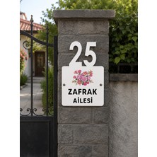 Zafrak Reklam Kişiye Özel Kapı Numarası ve Aile Ismi Tabelası 20X30CM Beyaz - Çiçek Desen Model
