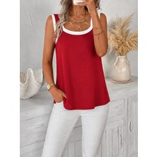Defy Moda Kadın Sıfır Kollu Çift Renkli Viskon Bluz