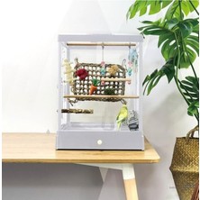 MarkEntegra 39.5X43X51.3 cm Kırılmaz Camlı Beyaz Kuş Kafesi