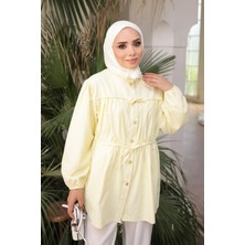 İmaj Butik Sarı Kol Lastikli Ön Bağlamalı Büzgülü Gömlek