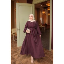 İmaj Butik Mürdüm Şal Detaylı Etekli Takım