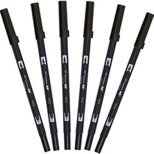 MarkEntegra ABT-N15 – 6p Keçeli Dual Brush Pen ile Iki Uç, [6 Adet] Siyah
