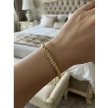 Xuping Jewelry Kadın 14K Altın Kaplama Çizgili Kordon Zirkon Taşlı Kordon Kelepçe Bileklik