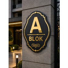 Zafrak Reklam Apartman,site,inşaat,villa, Özelleştirilebilir Siyah Mat Zemin Parlak Gold Pleksi Blok Tabelası 40X30CM Ölçü
