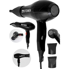 MarkEntegra Alman 3600 Watt Profesyonel Saç Kurutma Makinesi Fön Makinesi Ac Motor MS-9001 Siyah + 2 Adet Başlık