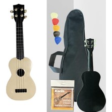 MarkEntegra Soprano Ukulele, 4 Telli, Bej Renk, Ahşap Gövde, Mat Kaplama, Naylon Tel, Çanta ve Pena Seti ile Birlikte, 53 x 20 x 8 cm