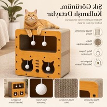 Hakay Ahşap Kedi Tırmalama Evi 45X28X51 cm Çift Katlı Mobilya