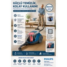 Philips 2000 Serisi Torbasız Elektrikli Süpürge, Powercyclone 4 Teknolojisi, Hepa Filtre, %99,9 Toz ve Alerjen Filtreleme, Evcil Hayvan Tüylerinde Etkili, Tüm Zeminlere Uygun Pratik Kullanım