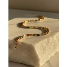 Xuping Jewelry Kadın Gökkuşağı Rainbow Baget Kesim Zirkon Taşlı Lüks Künye Bileklik