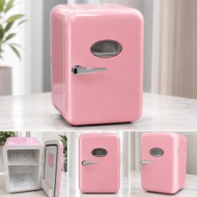 Yonca Outlet Retro Mini Buzdolabı Tek Kapaklı Taşınabilir Soğutucu Isıtıcı Pembe