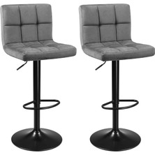 Songmics Songmıcs 2li Set Kadife Bar Tabureleri, Yüksekliği Ayarlanabilir Döner Tabureler, Mutfak Sandalyeleri, Sırtlık ve Ayaklık, Metal Koyu Gri LJB014G01
