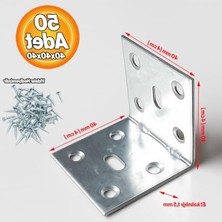 Hakay Metal L Demir 40X40X40 mm (50 Adet) Raf Dolap Mobilya Köşe Bağlantı Aparatı Duvar Sabitleme Seti