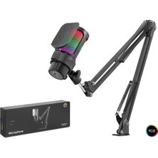 Aydogan's Ayd Gaming Rgb Mikrofon Seti Boom Mikrofon Kolu Type-C 192KHZ 24BIT Siyah M835B