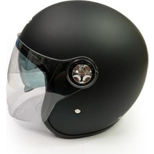 Hakay Mat Siyah Vintage Stil Çift Vizörlü Motosiklet Yarım Kask - Xl