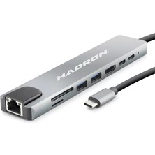 Aydogan's Ayd Type-C Combo Hub HDMI 4K USB 3.0 Lan Kart Okuyucu 8 Port - Gri HDX7841