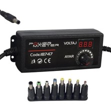 Powermaster PM-18747 3 Volt - 24 Volt - 2 Amper Çok Uçlu Dijital Ekranlı Ayarlı Kademeli Adaptör