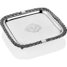 Lamedore Halat Detaylı Kare Dekoratif Tepsi 19X19X4 cm – Gümüş Çerçeve