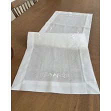 Marys Concept Zarif Çiçek Işlemeli Masa Runnerı (40X110 Cm) Beyaz Çiçek Işlemeli
