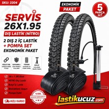 Servis 26X1.95 Dış Lastik (Nitro) Bisiklet Lastiği + Iç Lastik (2 Şer Adet Takım)+ 1 Adet Pompa