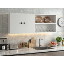 Kenz Life Kenzlife Hazır Mutfak Dolabı Ahşap Mat Beyaz 160*60*32 Fonksiyonel Arkalıklı