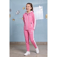 Pina Kids Kız Çocuk Potential Kalın Şeritli Kapüşonlu Düz Paça  Dalgıç Kumaş Eşofman Takımı ESF7016