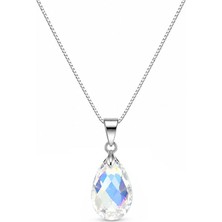 Brezza Lusso Jewelry 925 Ayar Swarovski Taşlı Damla 16MM Crystal Ab Kadın Gümüş Kolye
