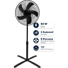 Luluyen Kumtel Siyah 16 Inç Ayaklı Vantilatör 50 W, 5 Pervaneli, 3 Kademeli, 121 cm Yükseklik