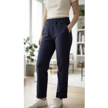 Sinem Çeyiz Oroverde Felin Pants Keten Beli Lastikli Bol Paça Cepli Pantolon
