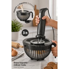 Stile Cucina Linea 3 Litre Kapaklı Mikser Kabı | Blender Uyumlu Çırpma ve Karıştırma Kabı | Çıkarılabilir Kapak | BPA İçermez | Ergonomik Kulplu Hamur ve Kek Karıştırma Kabı