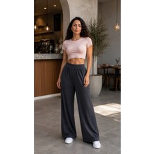 Ly Leyo Tekstil Kadın Beli Lastikli Geniş Paça Cepsiz Pantolon
