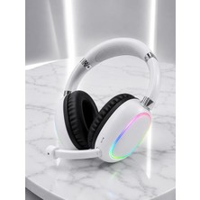 Mrt Teknik Beyaz Bluetooth 5.0 Mikrofonlu Kablosuz Kulak Üstü Kulaklık Rgb Işıklı Type-C Şarjlı