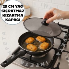 İnfeta 29 cm Yağ Sıçratmaz Kapak-Üstten Tutmalı Koruyucu Kızartma Kapağı Hava Alan Tencere Tava Kapağı Metal Çerçeveli
