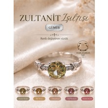 Yudi Atelier Zultanit Işıltılı Renk Değiştiren 925 Ayar Gümüş Yüzük - Ayarlanabilir Pırlanta Kesim Premium Tasarım - Anneye Sevgiliye Hediye Yüzük
